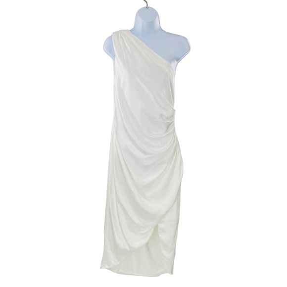 ELLIATT NEW Cassini Satin Formal One Shoulder Midi Dress in Ivory Size L - Picture 3 of 11